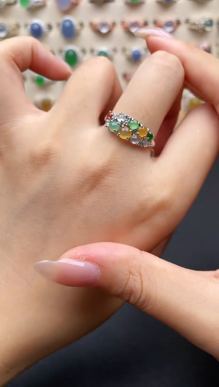 银S925镶嵌戒指翡翠一物一证一礼盒