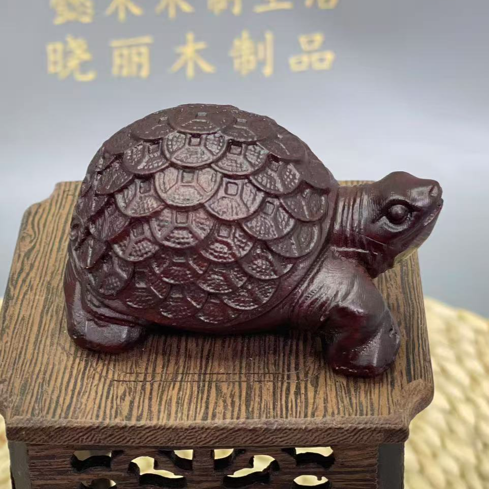 黑檀木雕刻金钱龟客厅办公室桌面转摆运饰礼品