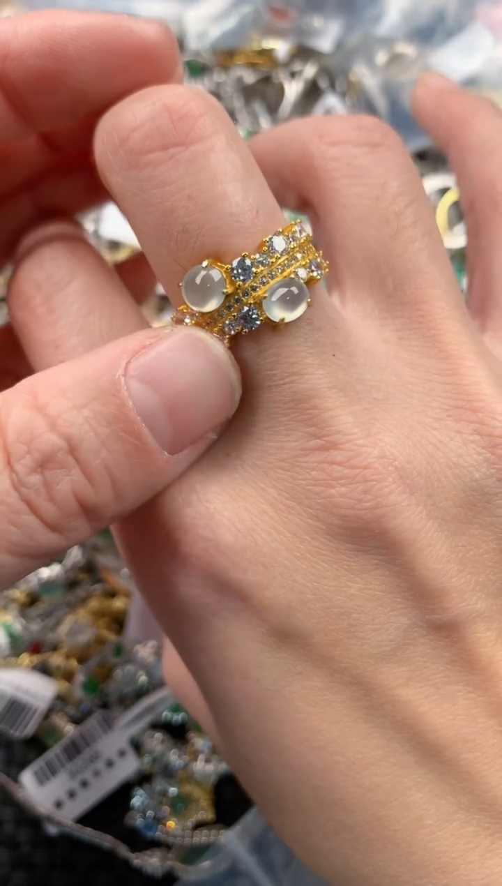 银S925镶嵌戒指翡翠222       1