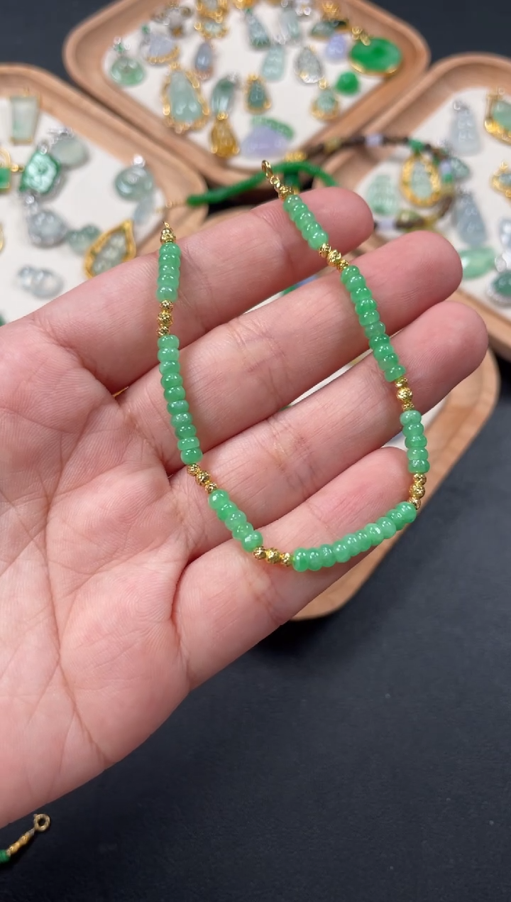 翡翠18K金镶嵌套链多样性    发货一条    P205