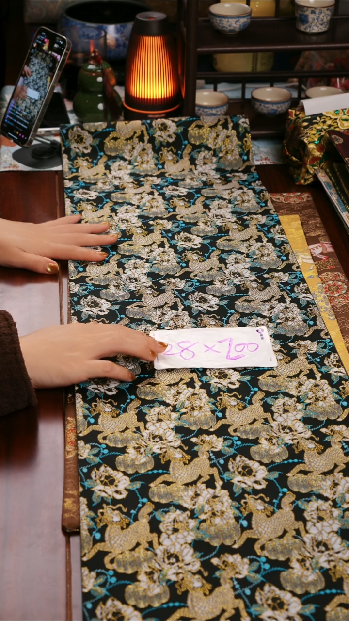【麒麟牡丹单面】中国风干泡织锦茶席28*200