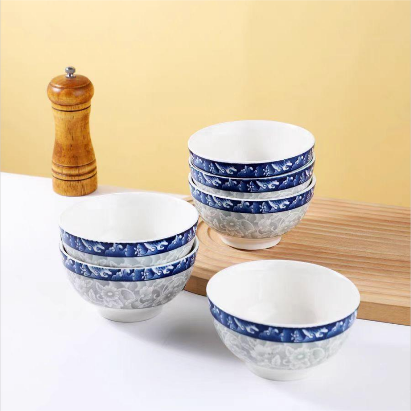 釉下彩青花4.5/5/6英寸10只米饭碗家用碗创意吃饭碗面碗餐具复古