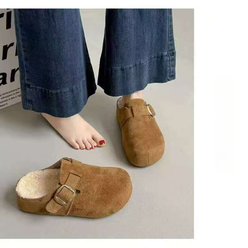 【锦衣服饰】K 03-2时尚厚底内增高加绒勃肯半拖鞋