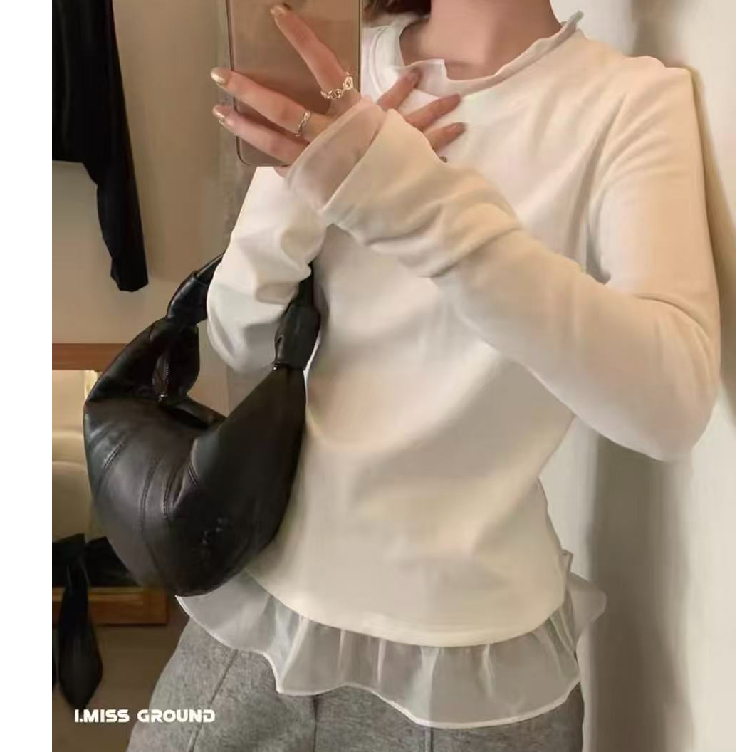 1273•小仙女 SY# 东大门圆领网纱打底上衣•