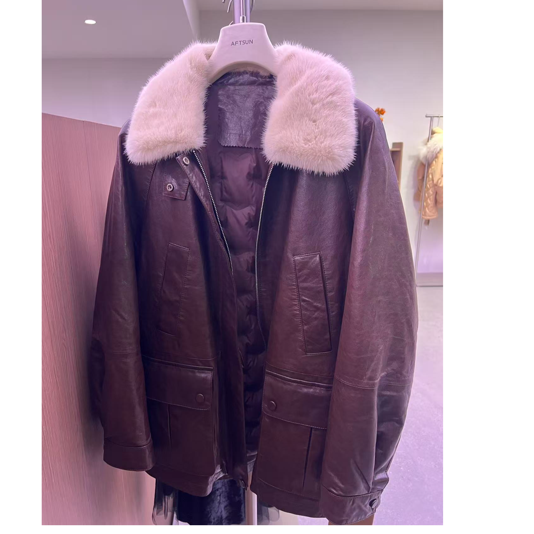 【张小张专属】冬季绵羊皮白鹅绒皮衣外套8807