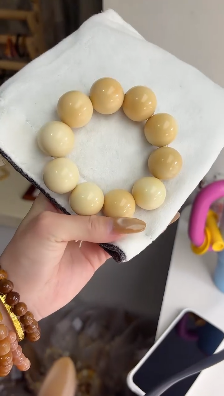 手串菩提根/象牙果象牙果稀有粉晕圆珠24mm手串