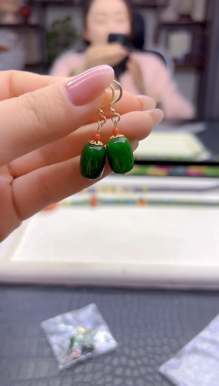 14K金镶嵌翡翠耳饰DIY款E772