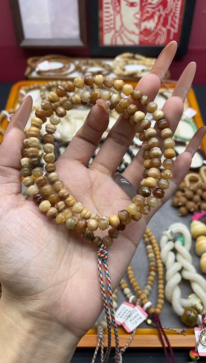 手串龙脊菩提龙脊菩提妖纹料雕刻宝瓶葫芦长串手串