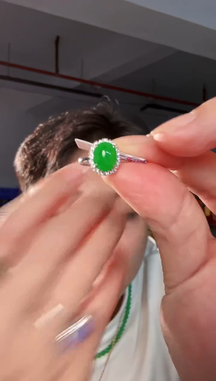 【闪购商品】翡翠戒指18K金镶嵌缅料A货翡翠/支持复检/一件