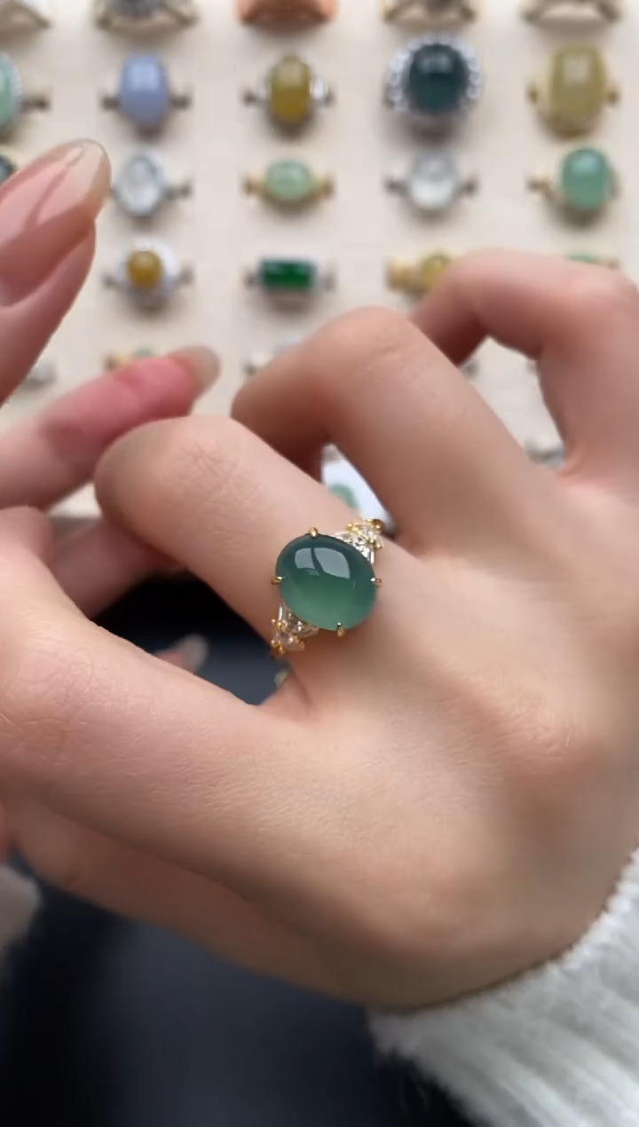 银S925镶嵌戒指翡翠一物一证一礼盒