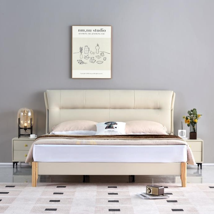 皮床真皮床双人床榫卯结构大床婚床软包床轻奢家用儿童简约皮艺床