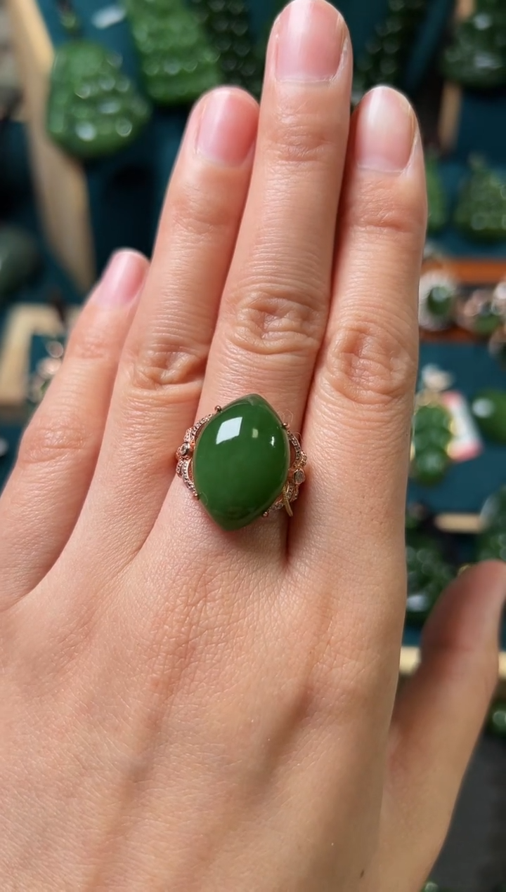 【闪购商品】和田玉（碧玉）戒指银S925镶嵌碧玉