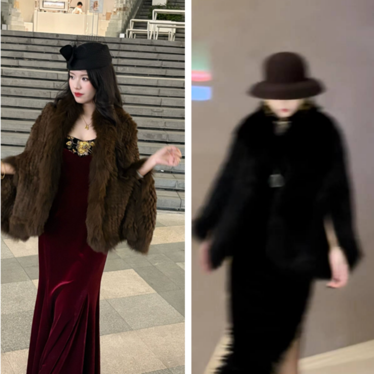 画报夫人原创自制兔毛狐狸毛编织新款斗篷外套