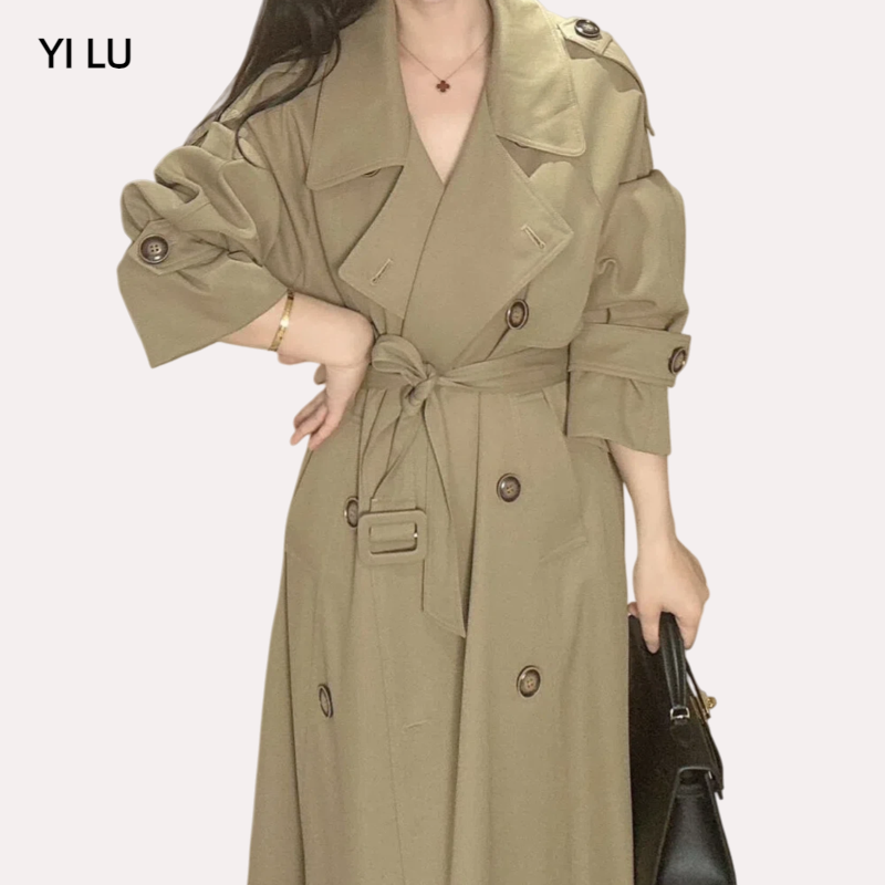 风衣女外套气质网红百搭时尚显瘦春秋小个子韩版卡其色收腰中长款