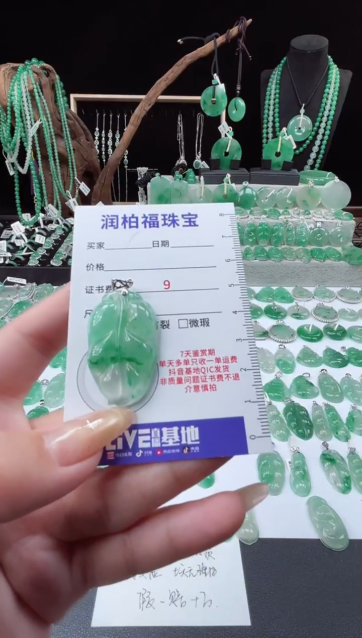 吊坠(不含链)银S925镶嵌石英质玉（非洲翠）24.38叶子