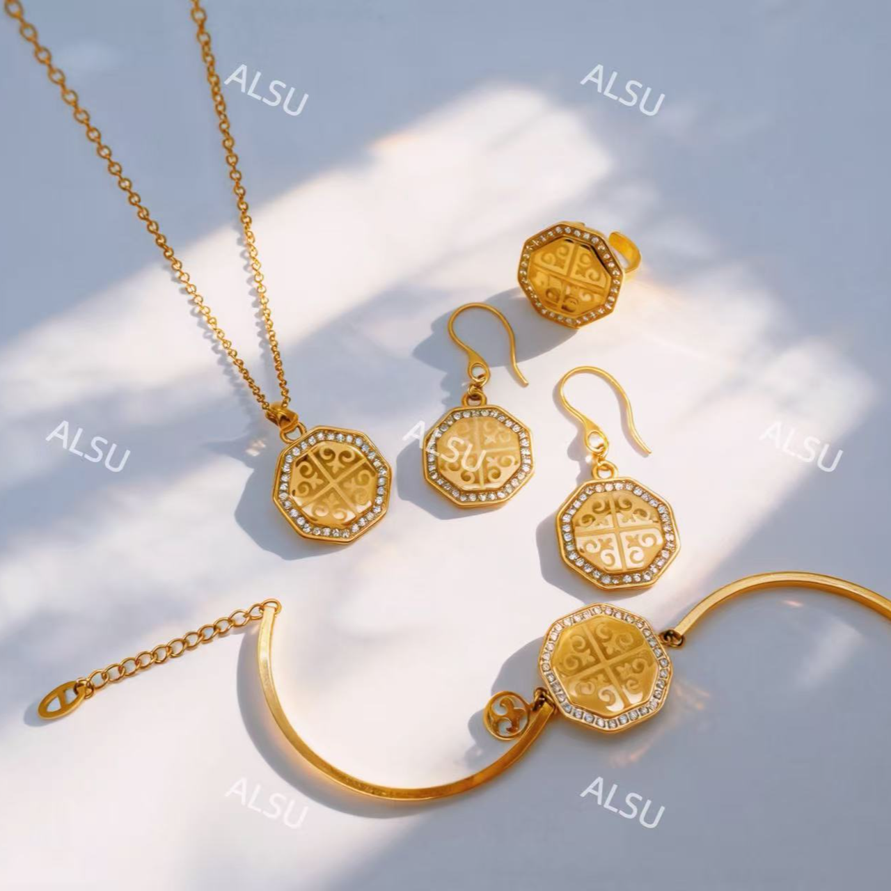 合金项链 ALSU原创经典民族风四件套气质时尚百搭复古简约金色