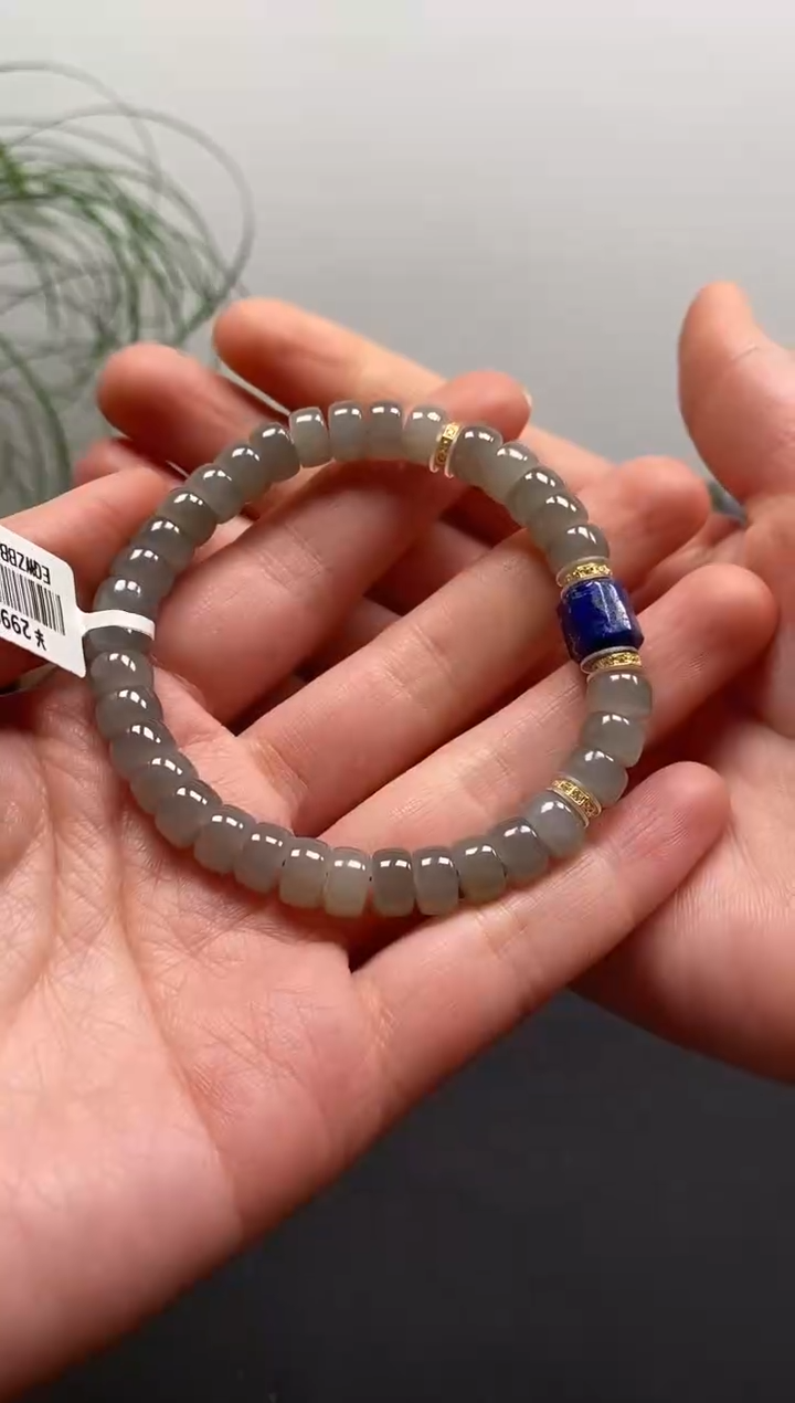 【闪购商品】和田玉手链未镶嵌烟紫玉8x5直切片片珠手串八棱柱款