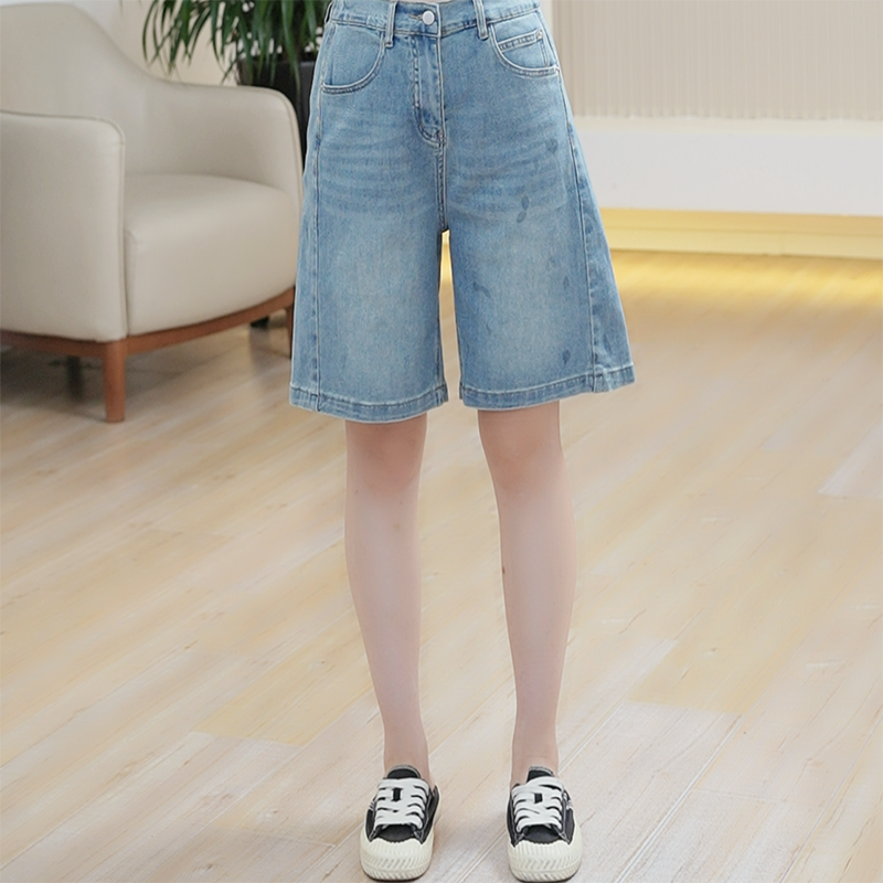 定制不支持7天无理由-弹力牛仔短裤2636大码高腰五分裤女