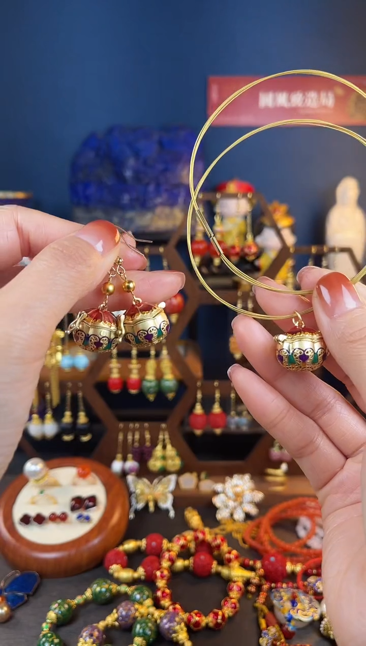 【闪购商品】柿柿如意珐琅耳钩+吊坠