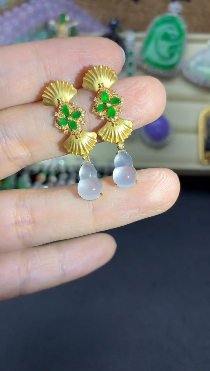 【闪购商品】翡翠耳饰18K金镶嵌635-中国好珍宝