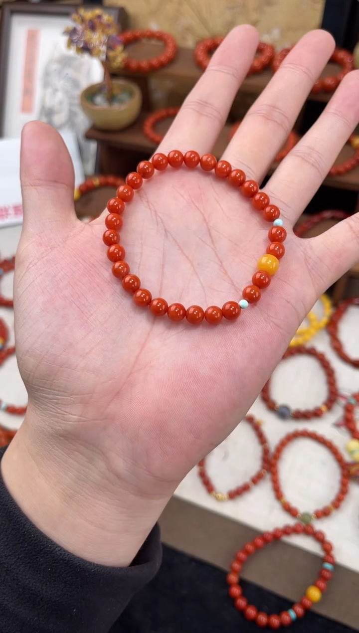 未镶嵌手串南红玛瑙南红满色满肉单圈蜜蜡QF-A422（多样性发一）