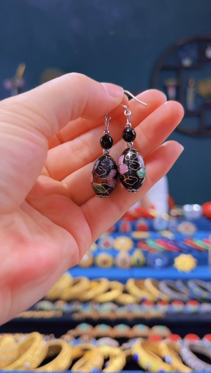 【闪购商品】非遗绝技 景泰蓝耳环 黑