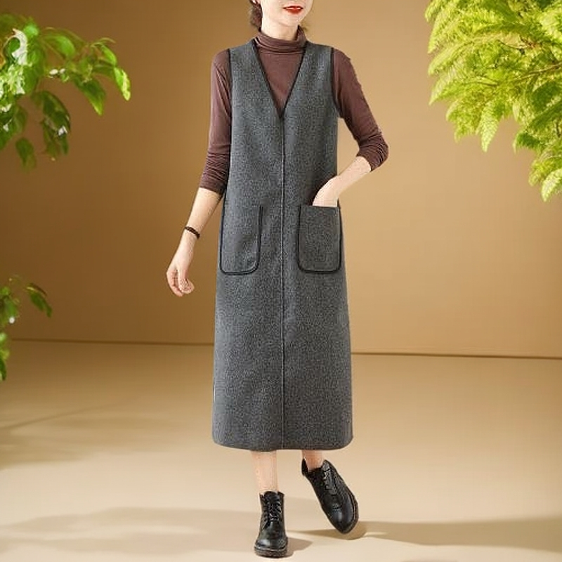 气质时尚宽松洋气百搭中长款无袖女士韩版背心马甲裙1002