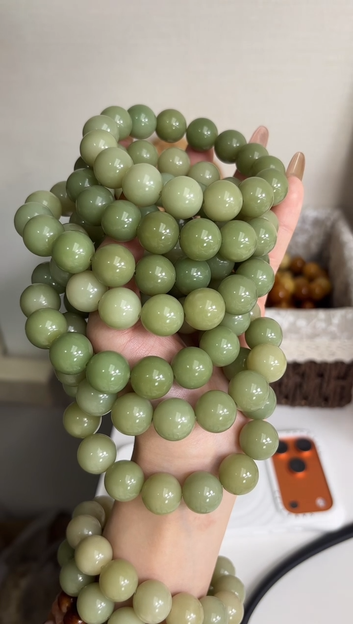 手串菩提根/象牙果阳光玫瑰玉化圆珠14.5mm手串随机