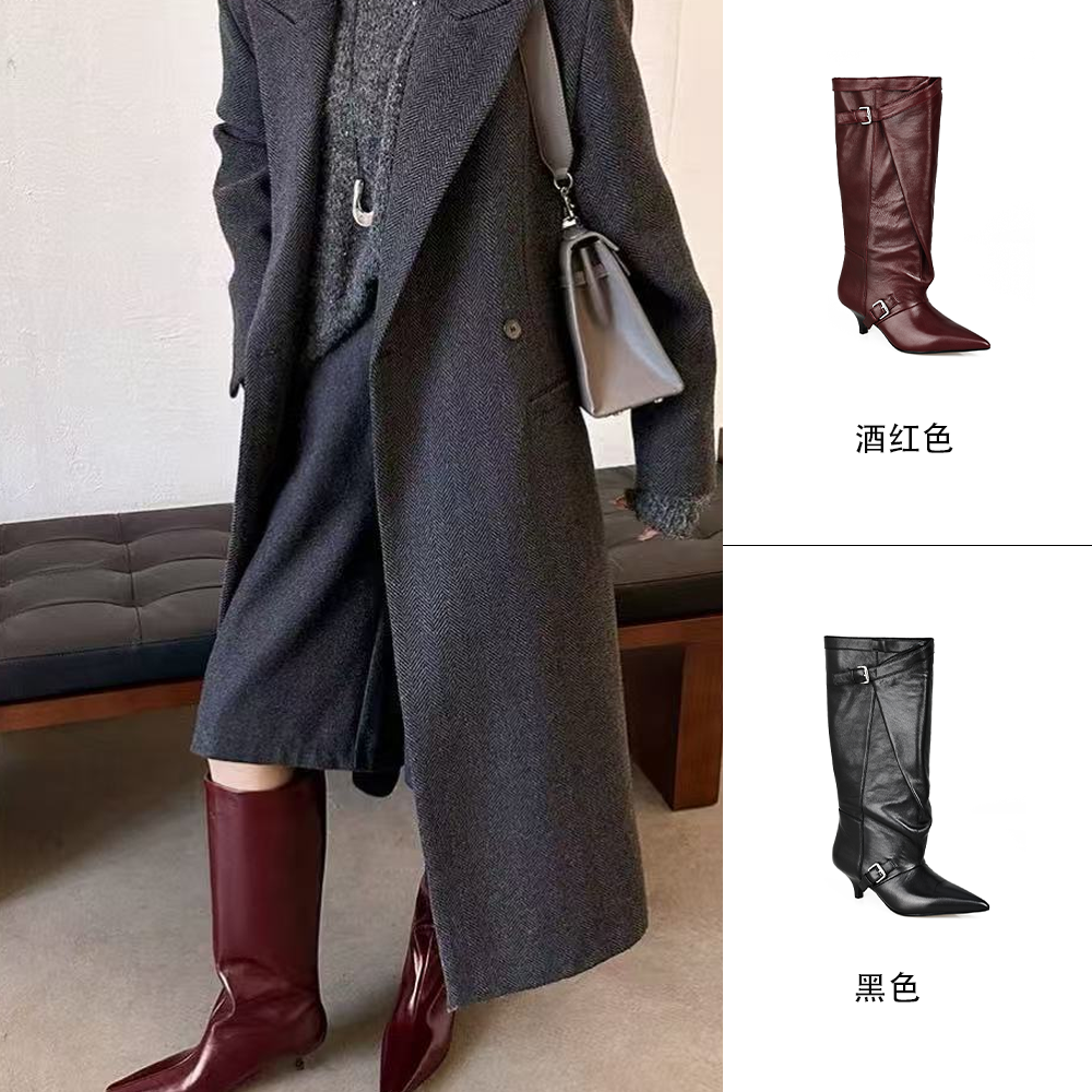MANIKA GUAN25秋冬爆款尖头法式高跟长靴百搭气质时装靴MK2077165