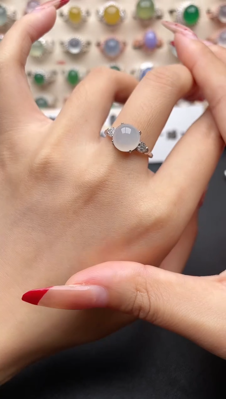 【闪购商品】翡翠戒指银S925镶嵌一物一证一礼盒