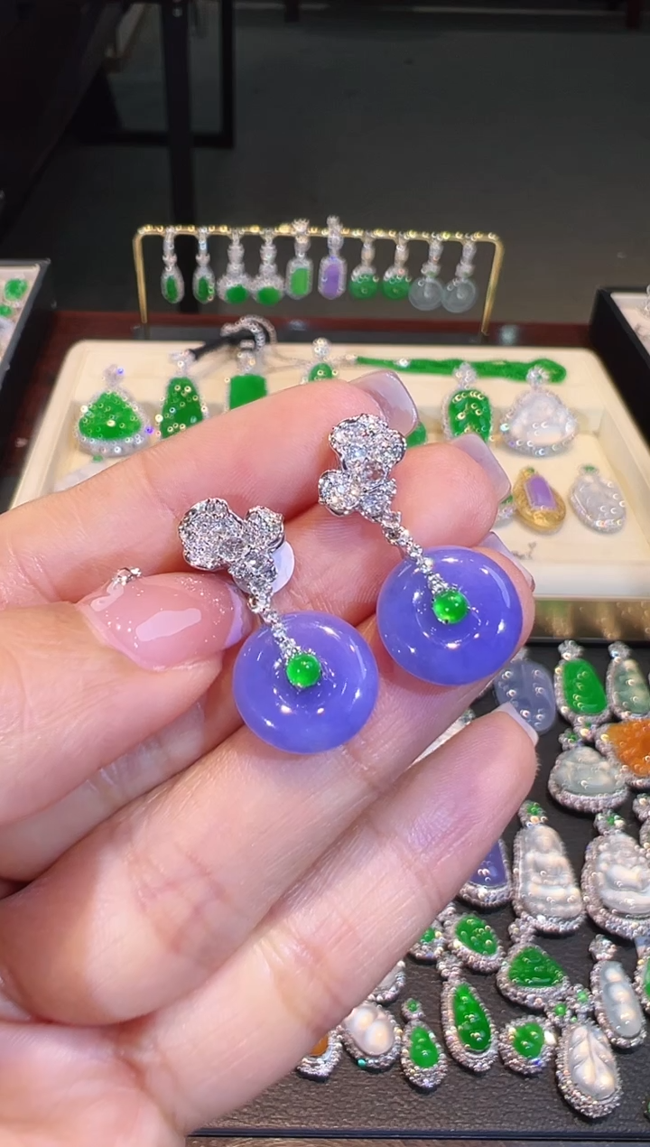 【闪购商品】翡翠耳饰18K金镶嵌翡翠