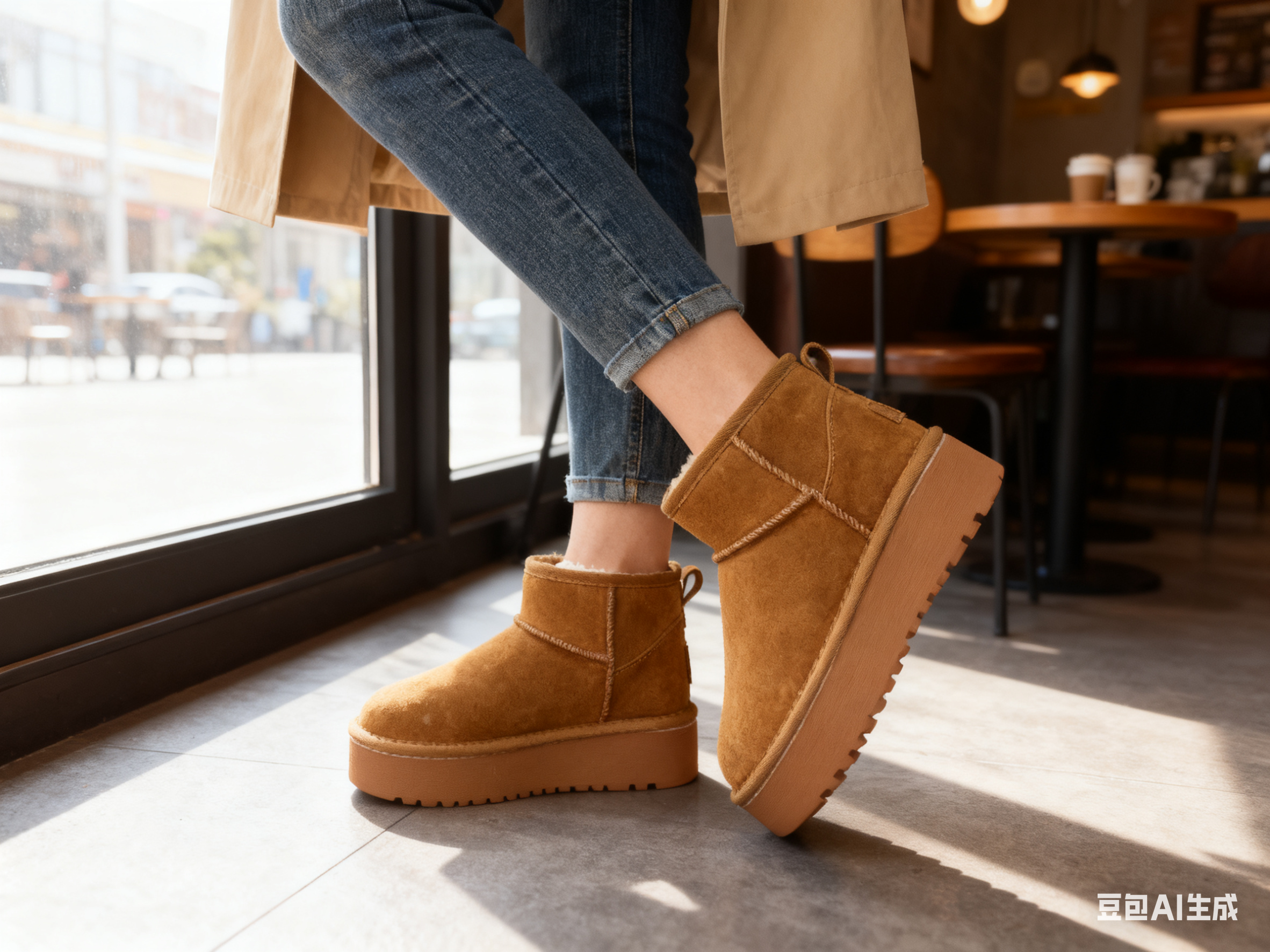 冬季雪地鞋保暖加绒女款鞋子厚底加厚短筒皮毛一体