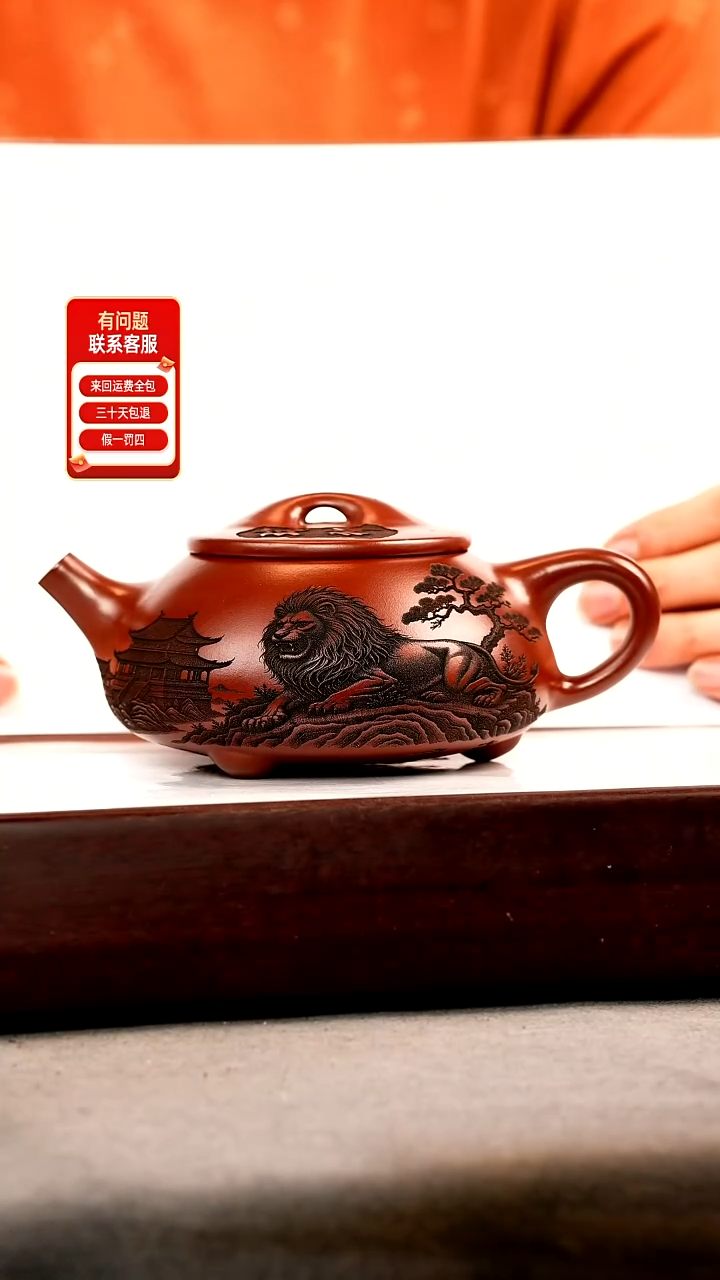 茶壶紫砂大红袍 景舟石瓢 狮纹