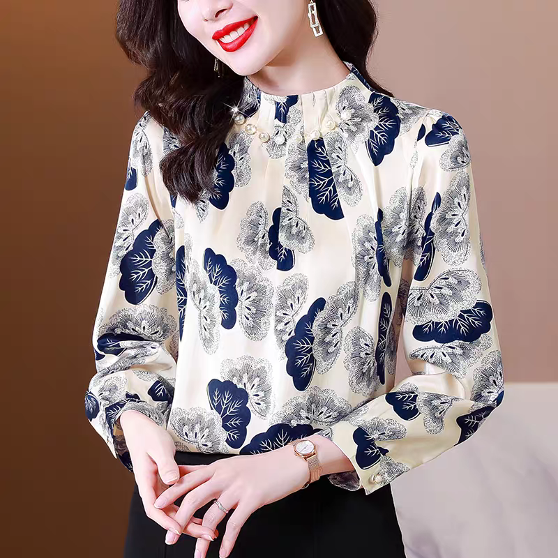潮牌印花t恤女士2025新款打底衫春秋冬上衣法式衬衫高档洋气小衫