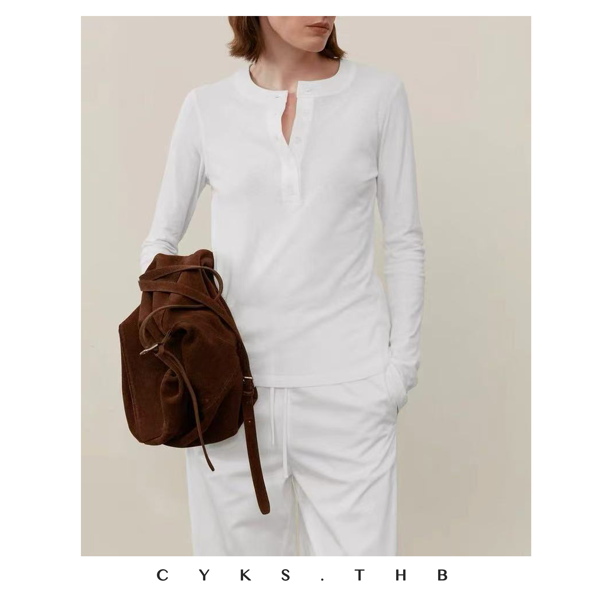 CYKS.THB| 北欧极简风 四季款亨利领纽扣长袖打底t恤
