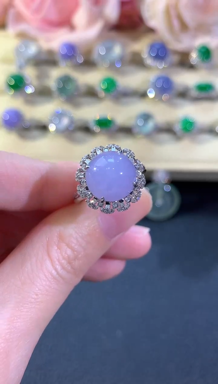 18K金镶嵌戒指翡翠冬日珠宝Q110紫货有色差