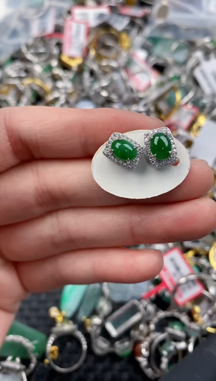 银S925镶嵌戒指翡翠444      5