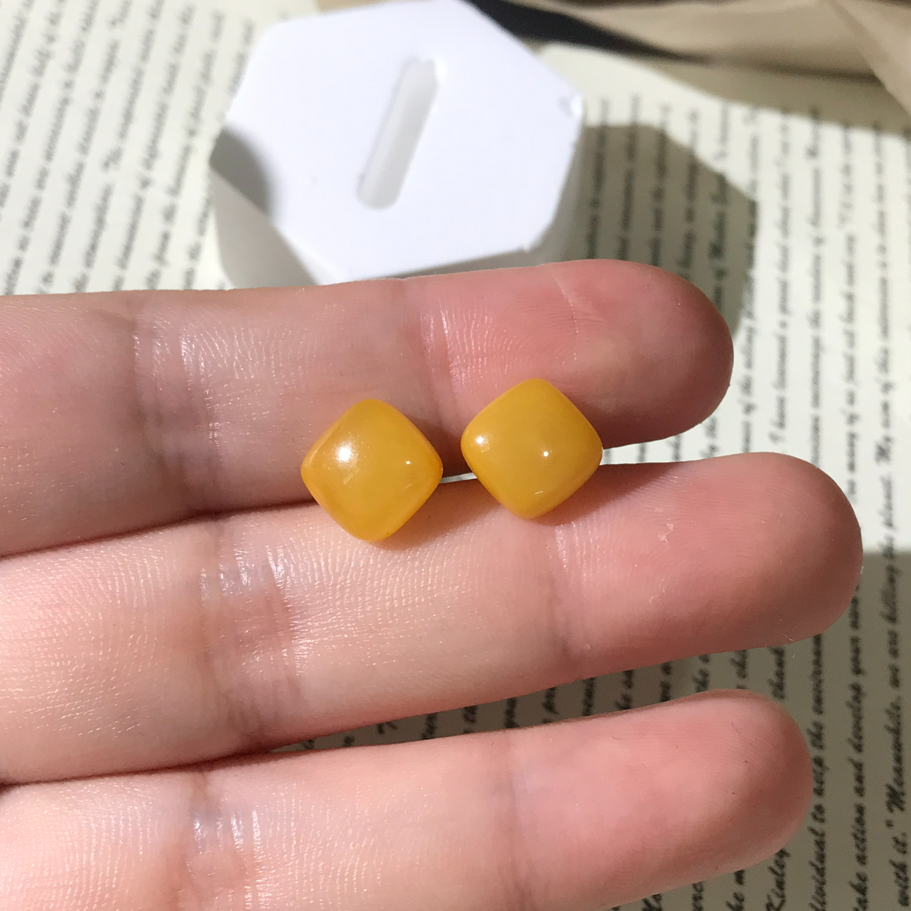 天然保真蜜蜡素大方糖耳钉9mms925银镶嵌耳饰养耳洞款