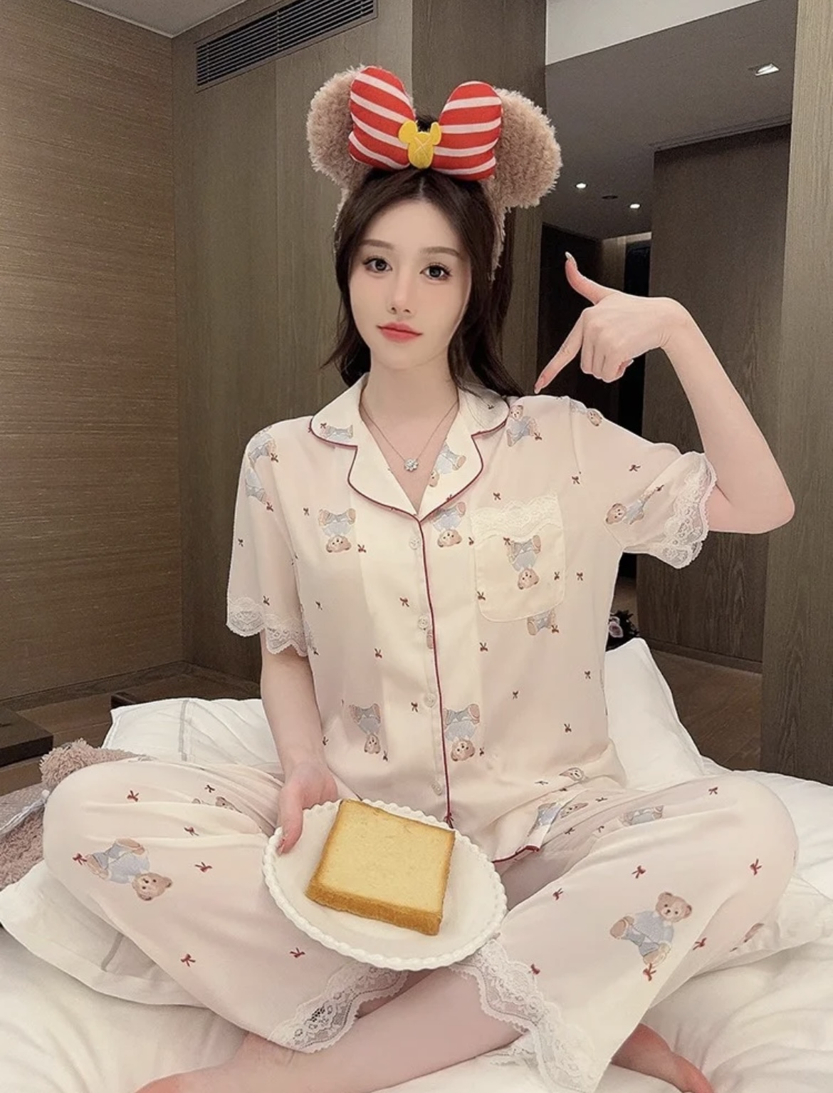 【101-173】夏季短袖带胸垫三件套冰雪丝时尚睡衣女可外穿家居服