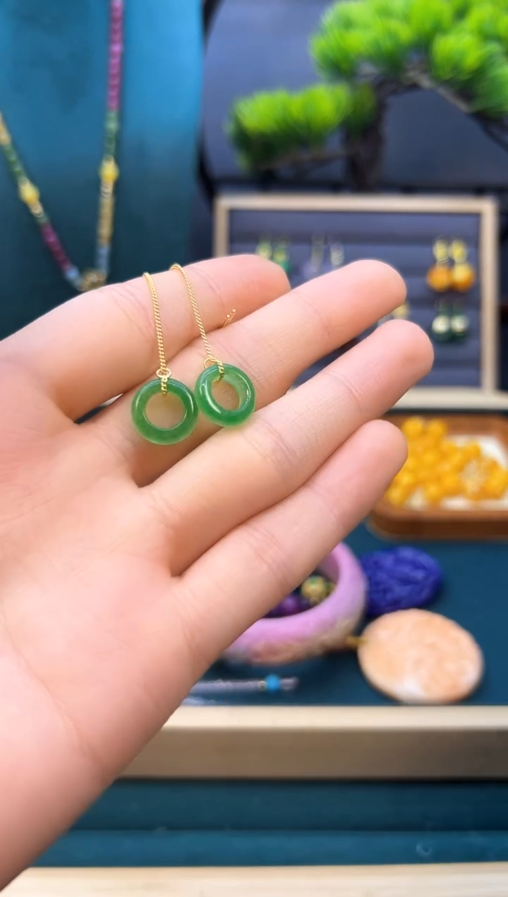 【闪购商品】翡翠耳饰14K金镶嵌E225          