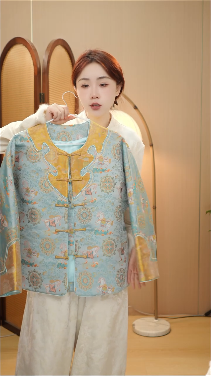 高定蓝马夹棉外套   