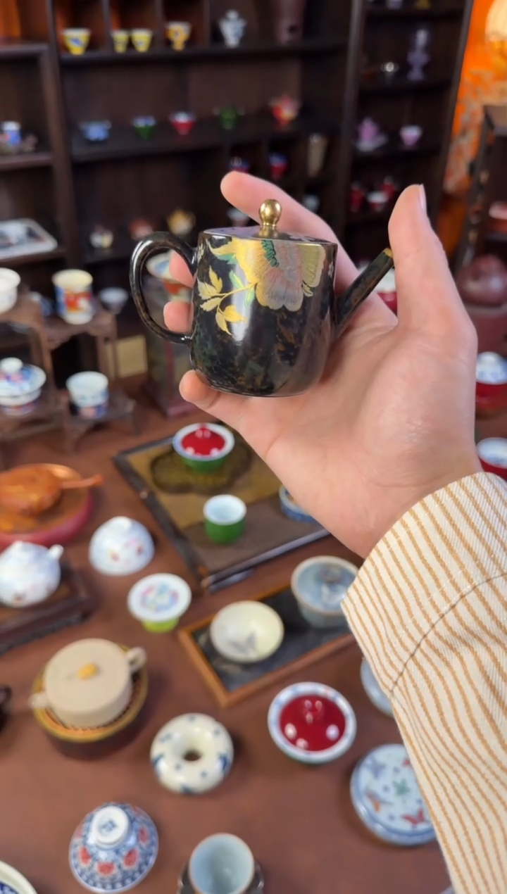 刻诗柴烧小品茶壶