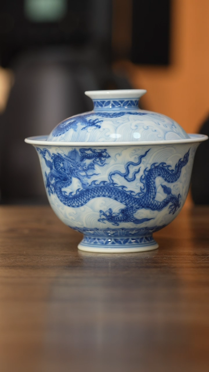 【闪购商品】望月怀古 海水三龙盖碗