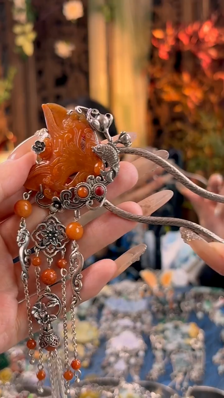 银S925镶嵌挂件翡翠发簪