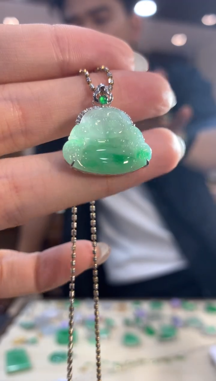 翡翠18K金镶嵌吊坠(不含链)佛公
