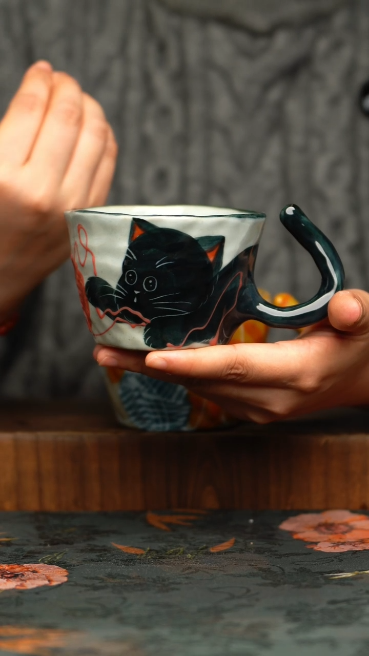 杯釉下彩手工手绘同款陶器     