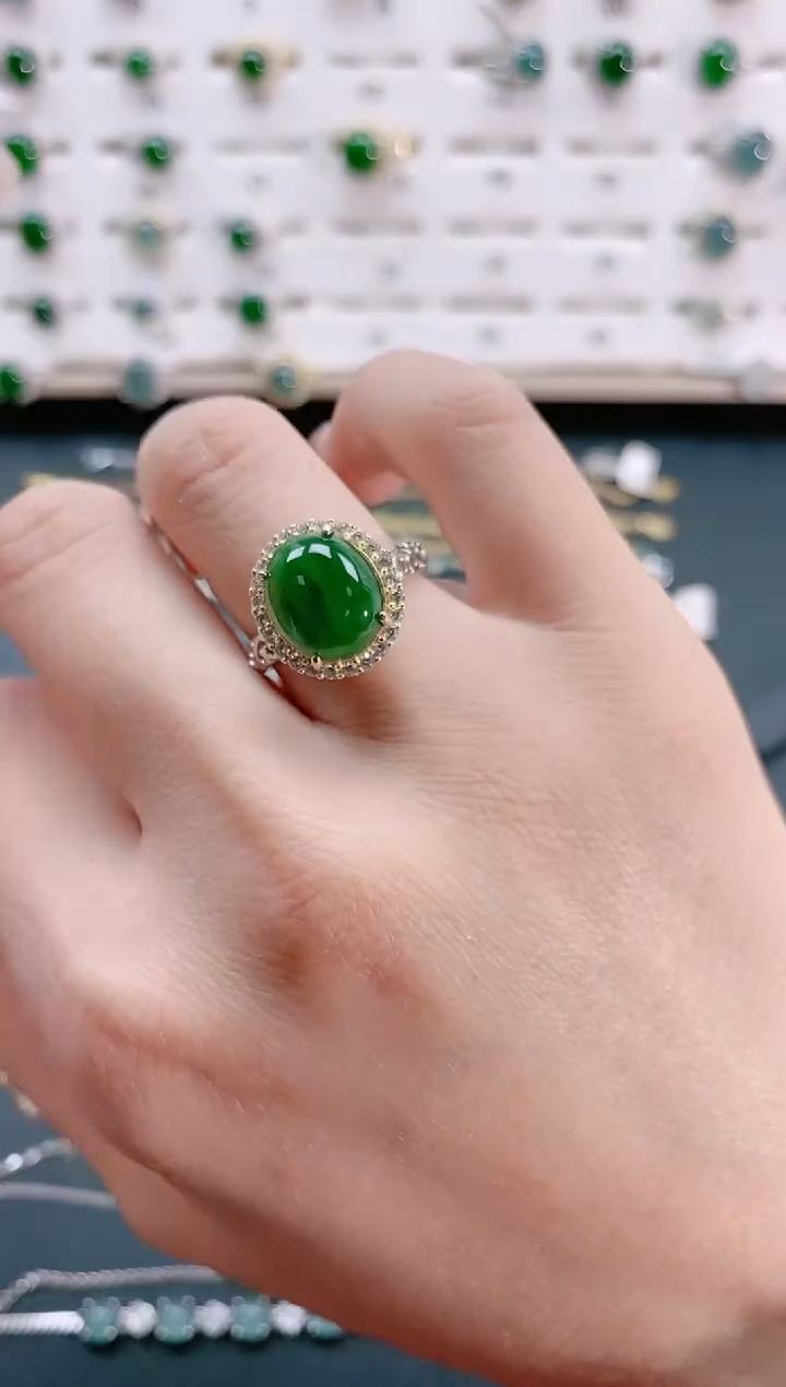 【闪购商品】翡翠戒指银S925镶嵌天然翡翠