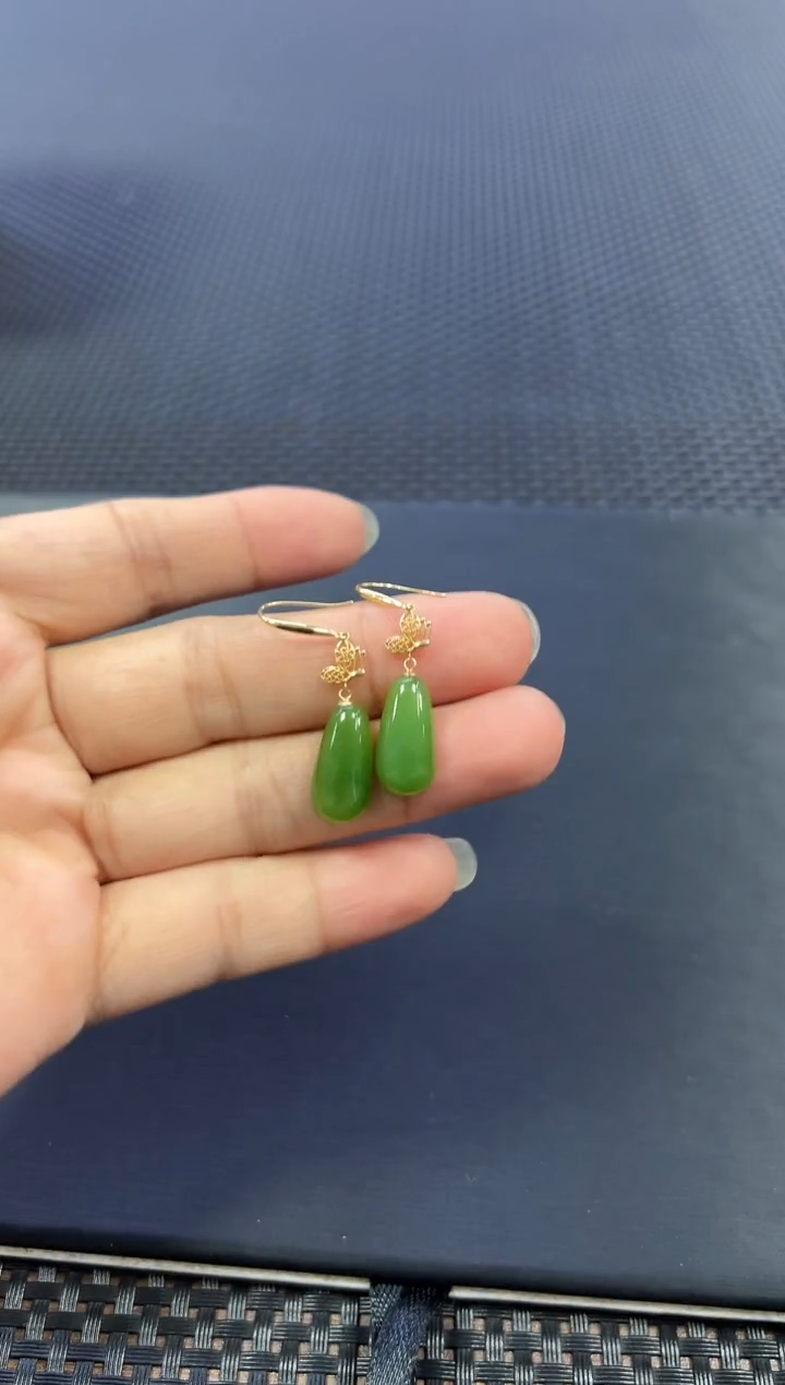 和田玉18K金镶嵌耳饰（多样性发一件）