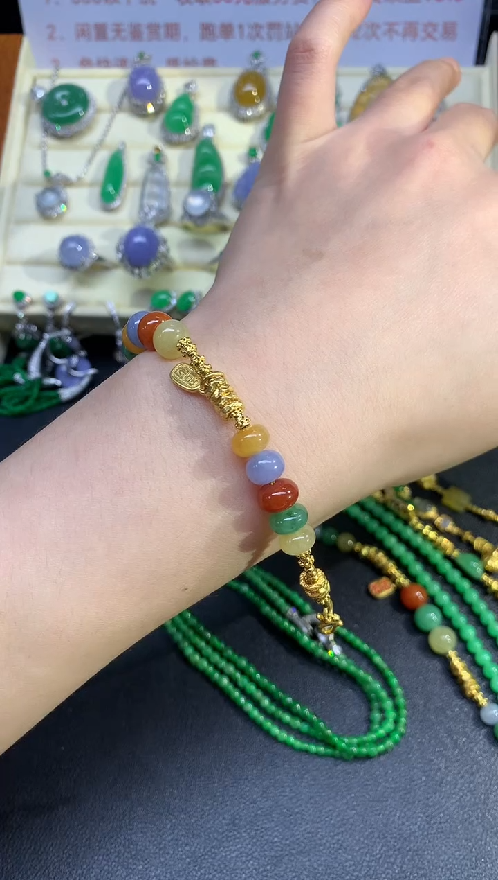足金镶嵌手链翡翠手链|13380+1338