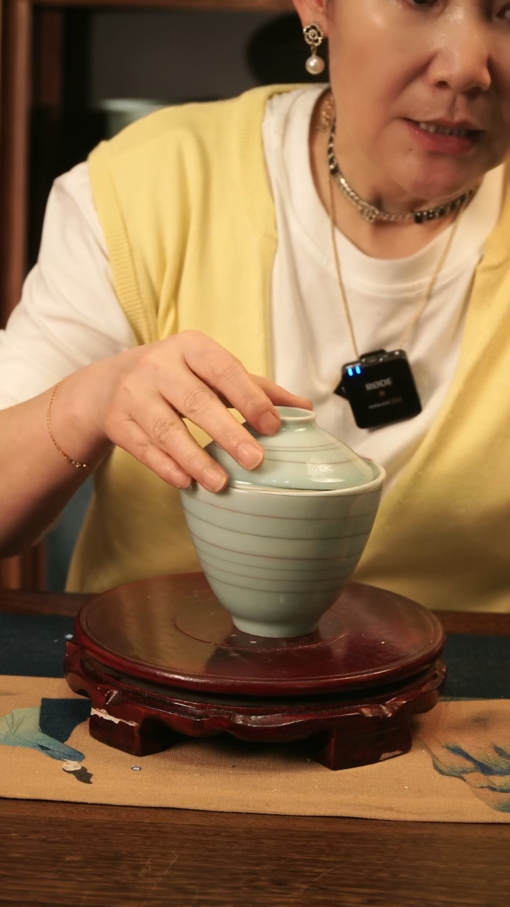 青瓷 纯手工 绞胎 盖碗